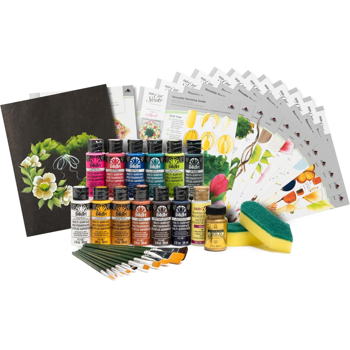 Folkart One Stroke Learn to Paint Wreath Of Month MultiSurface Acyrlic Paint Set, 18 Pieces