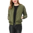 thumbnail image 6 of MODA NOVA Juniors Stand Collar Zip Up Raglan Sleeves Bomber Quilted Jacket, 6 of 7