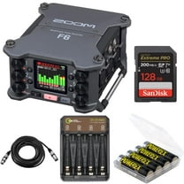 Zoom F6 Multi-Track Field Recorder, Bundle with 128GB SDXC Memory Card, 4x NiMH Battery, 4-Bay Charger and 25' XLR Mic Cable