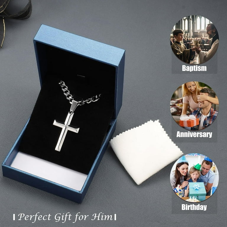 925 Sterling Silver Cross Necklace for Men Women - Hypoallergenic