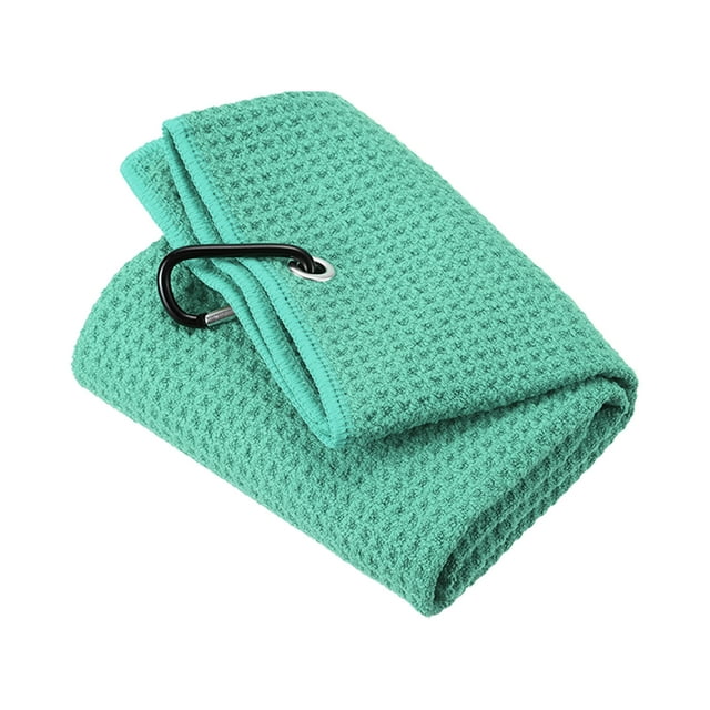 Unique Bargains 24'x16' Golf Towels Tri Fold Waffle Pattern Towels Soft Fiber with D Clip Green