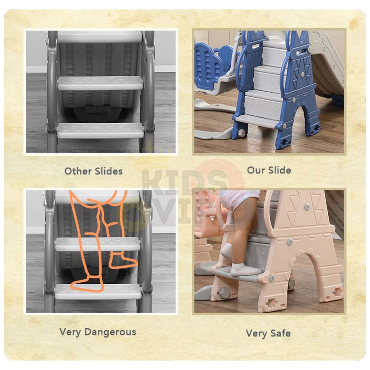 KidsVIP Luxury 5 in 1 Castle Edition Playset Toddlers and Baby Slide with Full Step, Swing, Basket Ball Net- Blue