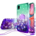 thumbnail image 1 of SOGA Cover Compatible for Samsung Galaxy A10e Case, Liquid Floating Quicksand Case with Diamond Ring Stand for Magnetic Car Mount - Purple on Green, 1 of 5