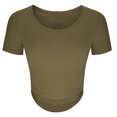 thumbnail image 4 of Wycnly Womens Tops Dressy Casual Soft Breathable Knitted Ribbed Workout Sports Slim Fit Tunic Shirts Summer Short Sleeve Round Neck Tops Solid Blouse Army Green l, 4 of 6