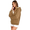 thumbnail image 4 of felwors Long Sleeve Sherpa-Lined Zip-Up Hoodie with Balloon Sleeves Oversized Fleece Sweatshirt for Women Winter Warm Casual Khaki for Size S, 4 of 6