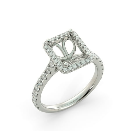 Emerald Semi Mount Ring - Emerald Halo Semi Mount Round Natural Diamond Engagment Ring Vintage Platinum