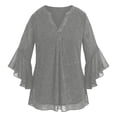 thumbnail image 4 of Gelikeya Girls Ruffle 3/4 Sleeve Tops Dressy Casual Blouses V Neck Shirts Fashion Mesh Tunic Tops Work Party Shirt Outfit X01 Grey 9-10 Years, 4 of 4