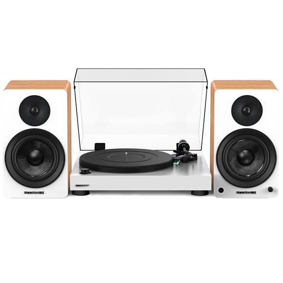 Fluance RT81 Elite High Fidelity Vinyl Turntable (White) with Ai61 Powered 6.5" Stereo Bookshelf Speakers (Lucky Bamboo), Diamond Stylus, Belt Drive, Built-in Preamp, 90W Class D Amplifier, Bluetooth