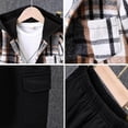 thumbnail image 5 of Jolyshlid Boys 2 Piece Sweatsuit Flannel Plaid Button Shirt Hoodie and Cargo Pants Sets for Kids Clothes Black 9-10 Years, 5 of 7