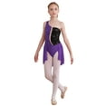 thumbnail image 3 of YIZYIF Kids Girls Sequins Figure Skating Dress One Shoulder Dance Gymnastics Competition Leotard Dress A Purple 8, 3 of 7