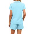 thumbnail image 4 of ASDFVBKG Polo Shirts Set for Women Short Sleeve Collared Button Golf Tee and Shorts Cotton Business Casual Summer Work Tops Light Blue 3XL, 4 of 8
