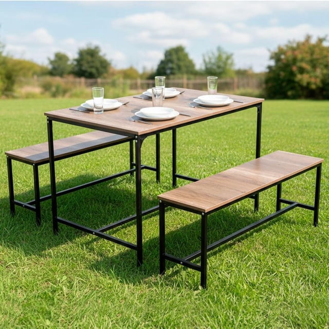 uego De Mesa Y Sillas de Comedor Mesa De Cocina De Madera MDF Rústica con 2 Bancas 4 Asientos Ideal para Casa Cocina Vintage (Café)