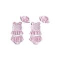 thumbnail image 2 of BemeyourBBs Toddler Baby Girl Swimsuit Infant Bathing Suit 3 Pieces Heart Dot Plaid Cow Skin Swimsuits Bow Tank Top with Ruffle Shorts Set Sun Hat Swimwear Summer Beach Wear, 2 of 9