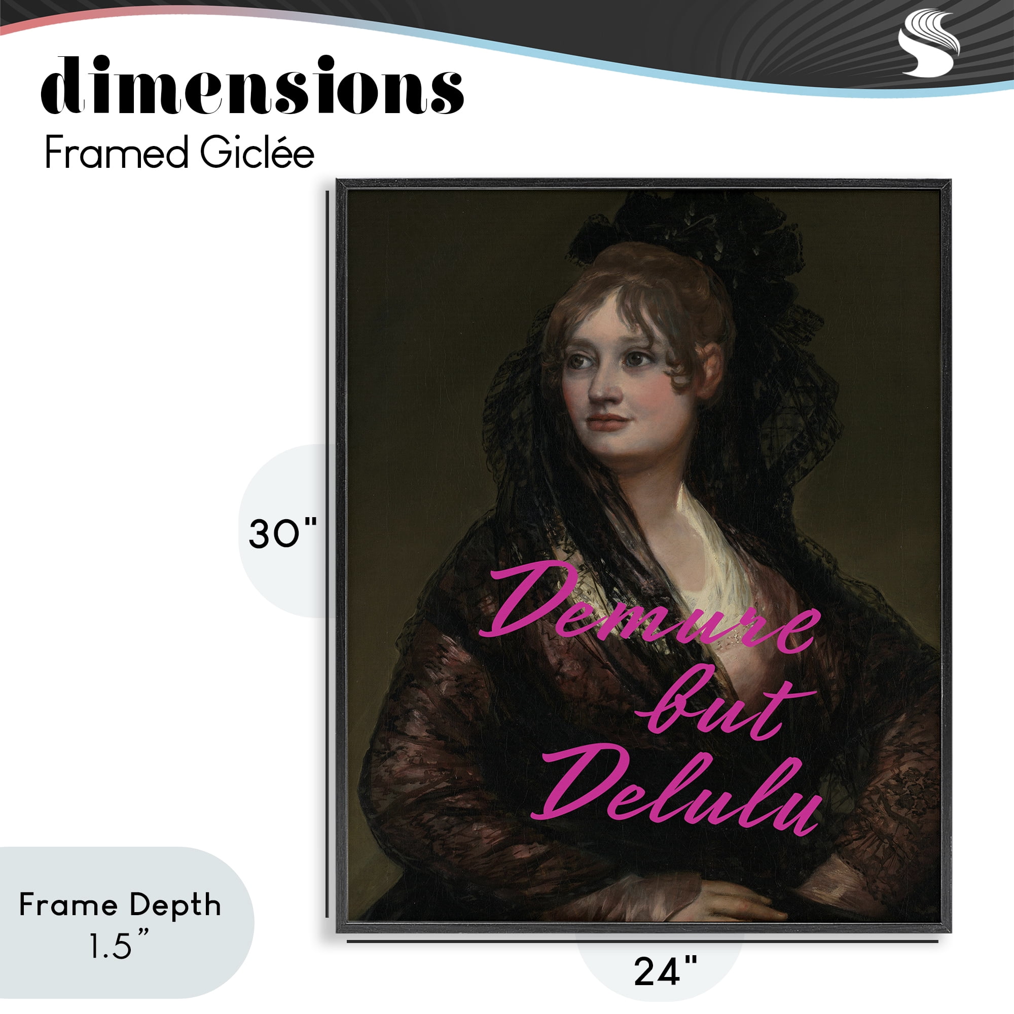 Stupell Industries Iconic Demure But Delulu Black Framed Giclee Art, design by Grotto Studios