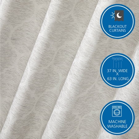 MAINSTAYS JACQUARD BLACKOUT PANEL PAIR, SET OF 2 CURTAINS, GREY LATTICE, 37″ W X 63″ L