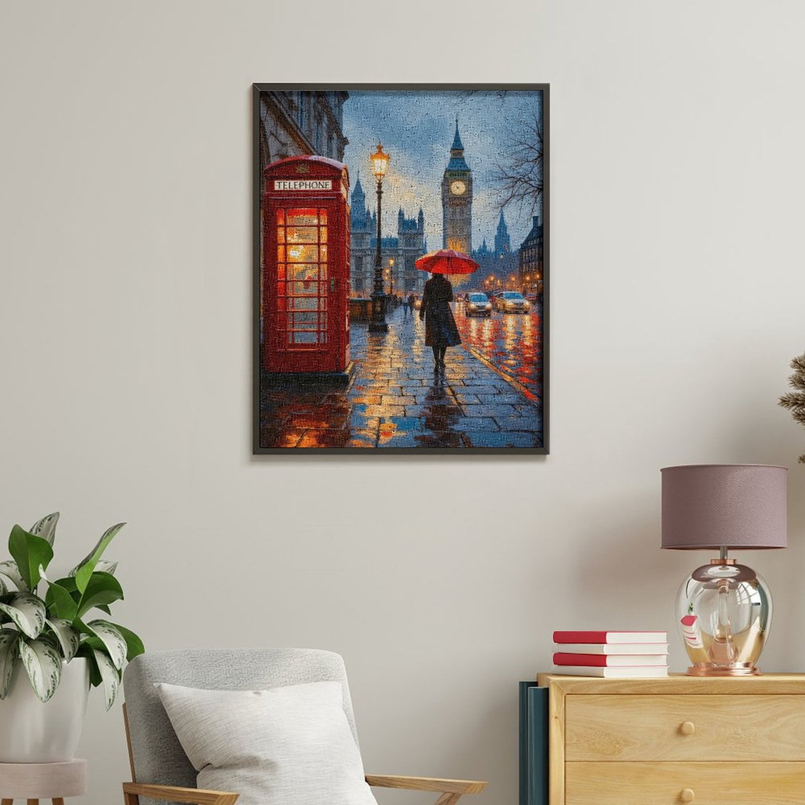 Paint by Numbers Kit for Adults, Red Umbrella London Night Walk Paint by Numbers, Easy Paint by Numbers Kit for Adults Beginner, DIY Adult Paint by Number Kits on Canvas, 12x16in Home Decor