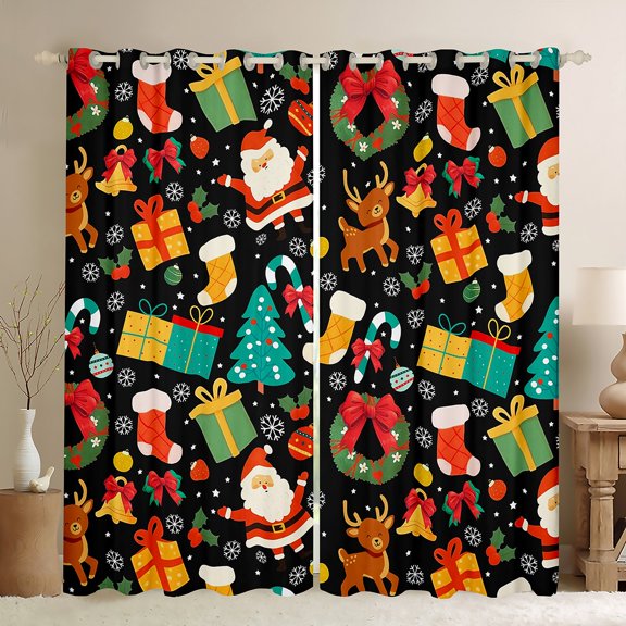 Feelyou Santa Claus Blackout Curtains Set of 2 (52x84 Each) for Teen, Vintage Xmas Gifts Window Curtains, Merry Christmas Curtains and Drapes, Window Curtains Home Decor