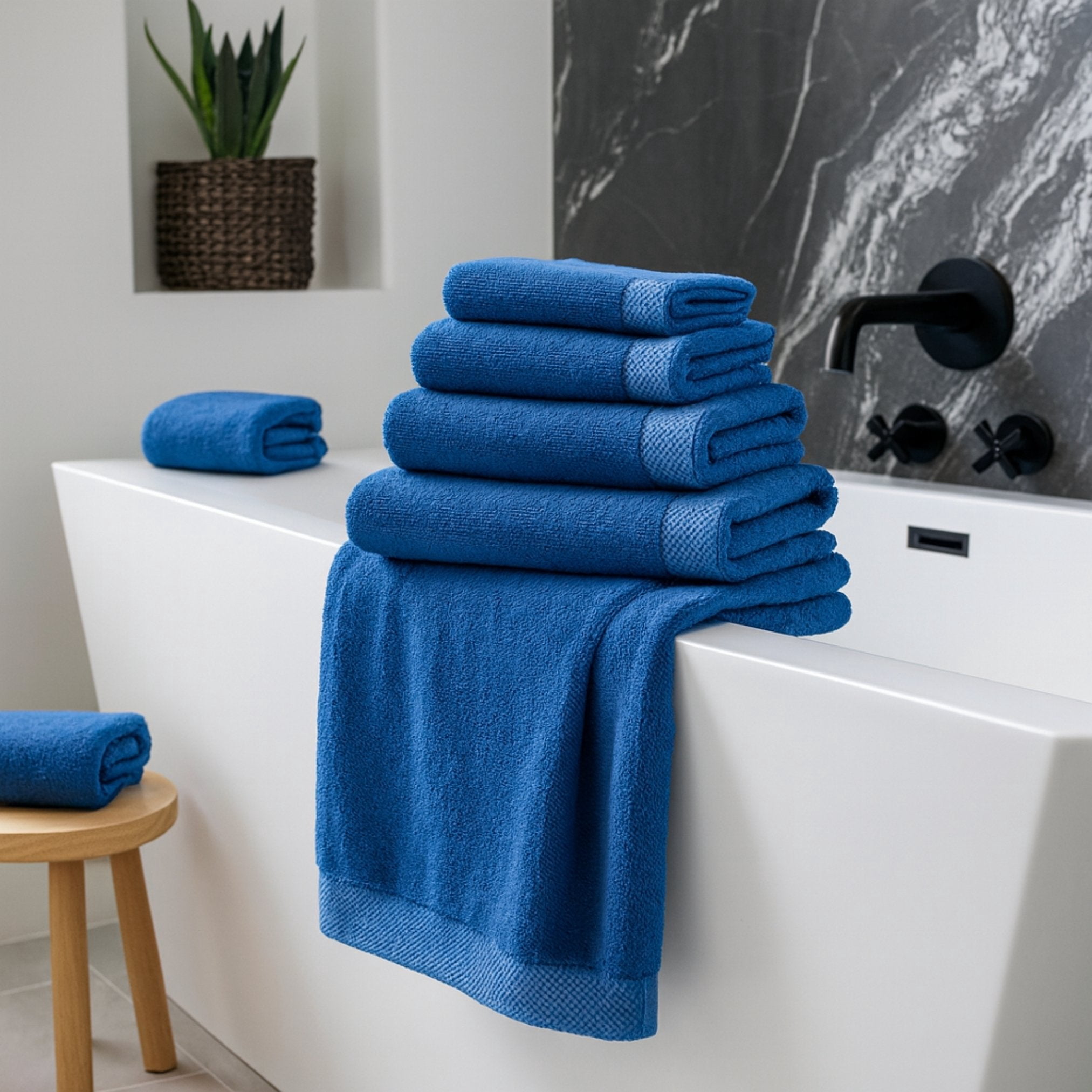 BedVoyage Luxury Towels, 8pc Set, 600 GSM, Ultra Soft Viscose derived from Bamboo Bath Towel, Super Absorbent, Extra Large - 2 Bath Size, 2 Hand Towels, 4 Washcloths - Indigo