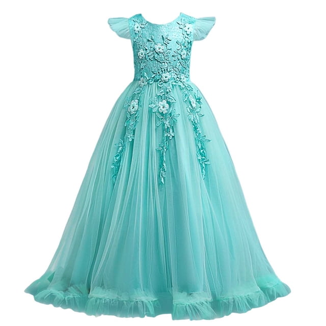Miluxas Robe de Princesse pour Filles Robe Formelle pour Enfants Robe de Bal Concours Mariage Fête Robes pour Filles Vert 5-6 Ans