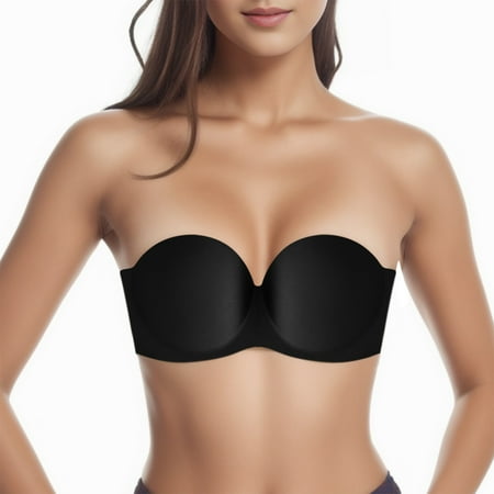 

Women s Comfortable and New Strapless and Strapless Gathering Bra with A Beautiful Back Bra Black D