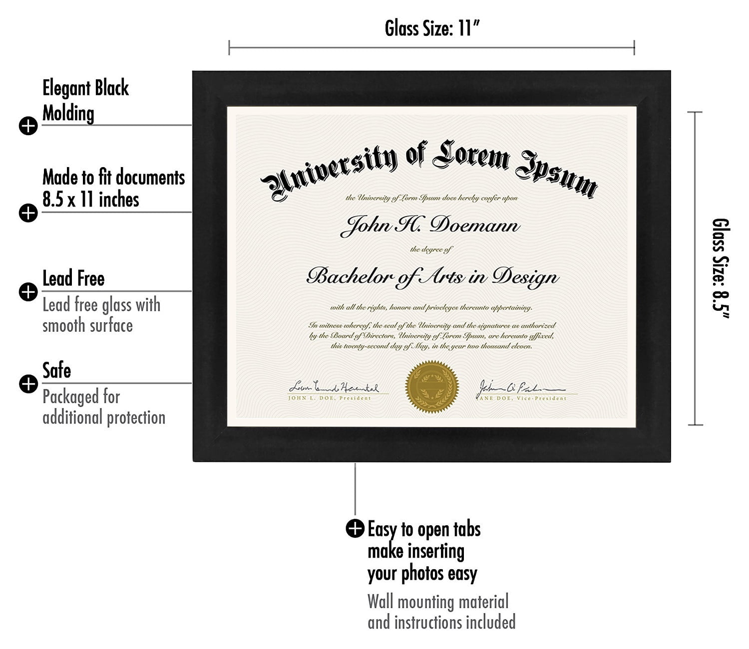 Americanflat 8.5x11 Diploma Frame in Black with Shatter Resistant Glass - Horizontal and Vertical Formats for Wall and Tabletop 4 Pack