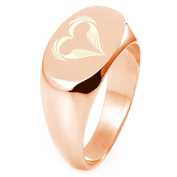 Sterling Silver Feather Heart Engraved Oval Flat Top Polished Ring