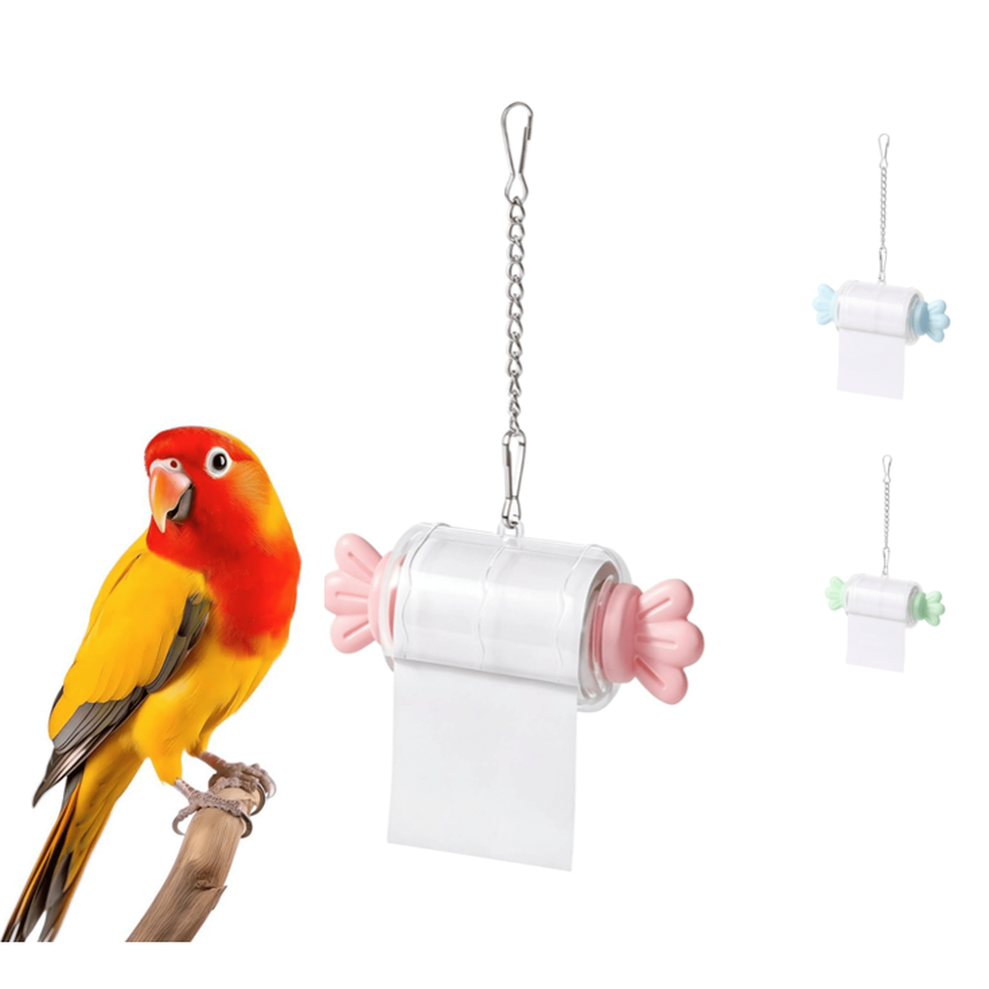 Parrot Shredding Foraging Toys, Hanging Chain Rolling Paper Holder Bird Play Toy, Easy Install Cage Accessory for Small Medium Parrots Chewing Entertainment