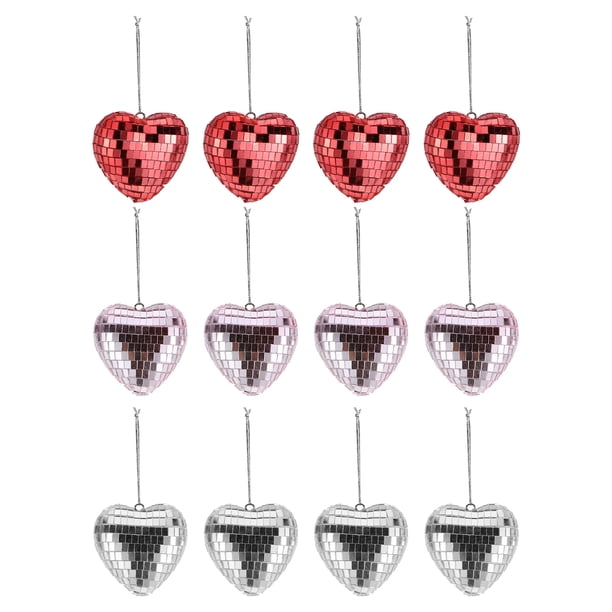 12 bolas de espejo con forma de corazón pequeñas y reflectantes para colgar en la discoteca, adornos con forma de corazón para bodas, San Valentín y Navidad