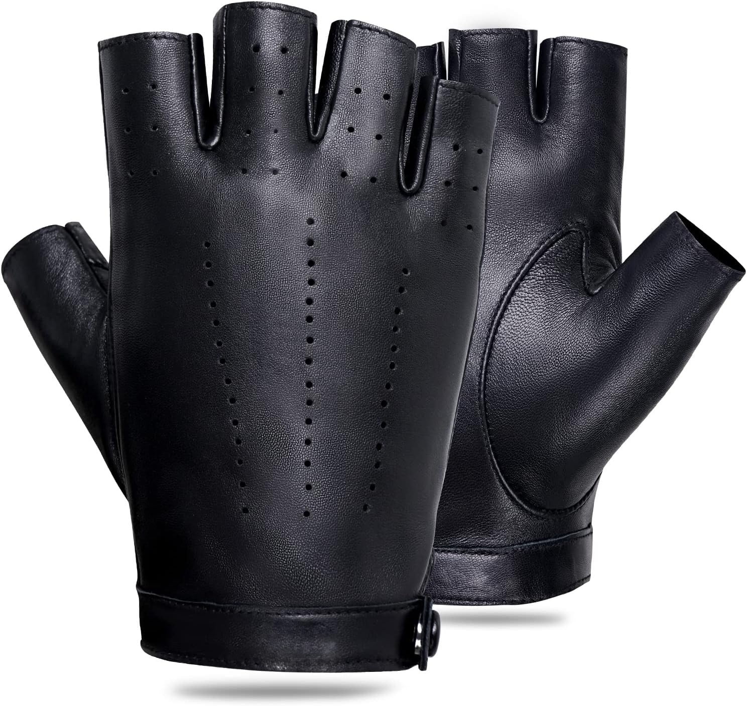 Jtbuh XLY Women Fingerless Leather Gloves - Driving Motorcycle Biker Gloves - Unlined Half Finger
