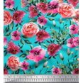 thumbnail image 1 of Soimoi Cotton Poplin Fabric Leaves & Rose Flower Print Fabric by Yard 56 Inch Wide, 1 of 1