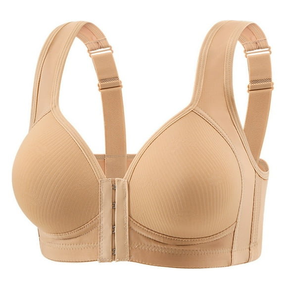Everyday Bras for Women Front Button Lift & Support Wire-Free Everyday Bras Thick Strap Comfy Breathable Sports Bras for Women High Impact,Beige,38
