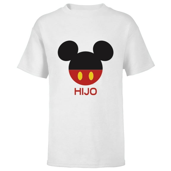 Disney Mickey Mouse Red Shorts Icon Hijo Familia Spanish- Short Sleeve T-Shirt for Kids - Customized-White