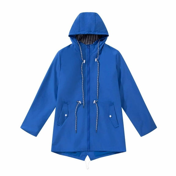 Scyoekwg Fall Jackets for Women Lightweight Zipper Outdoor Hooded Windbreaker Jacket Loose Long Sleeve Fall Coats Trendy Casual Solid Color Outerwear(Blue,XXXL)