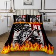 thumbnail image 1 of Ensemble de Literie Pompier Garçons Filles Grand, Couvre-Lit Drapeau Américain Flamme, Literie Camion de Pompiers Hache Rouge Brossée, Ensemble de Couvre-Lit Étoiles Rayures Noires Rouges (1 Couvre-Lit + 2 Taies d'Oreiller), 1 of 5