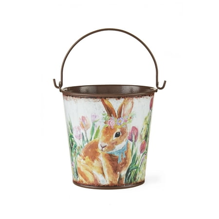 Way To Celebrate Easter Flower Bunny Tin Pail