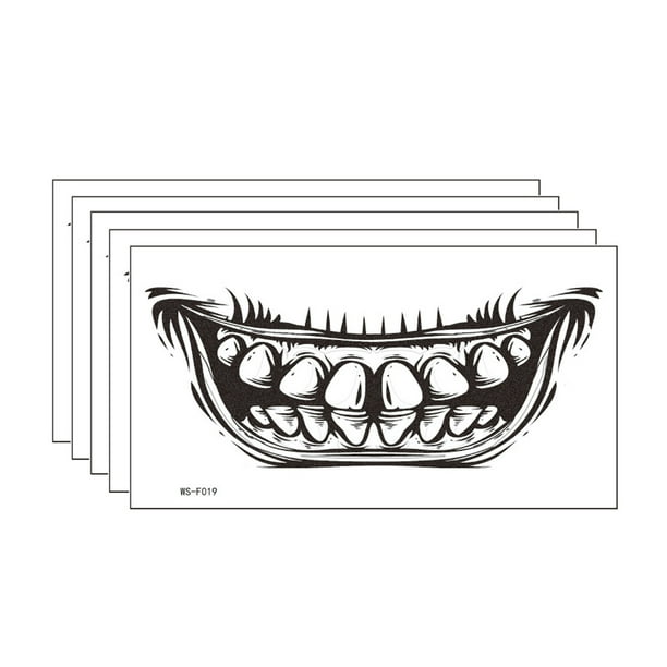 Fiudx Liquidación de ahorros de verano Etiqueta adhesiva de los dientes de la boca Etiqueta adhesiva del maquillaje divertido del viento oscuro