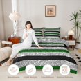 thumbnail image 4 of Homewish Black Gray Green Stripe Full Size Comforter Sets, Sequin Print Geometric Bedding Comforter Set, Black Reversible, 3-Piece 1 Comforter and 2 Pillowcases, 4 of 6