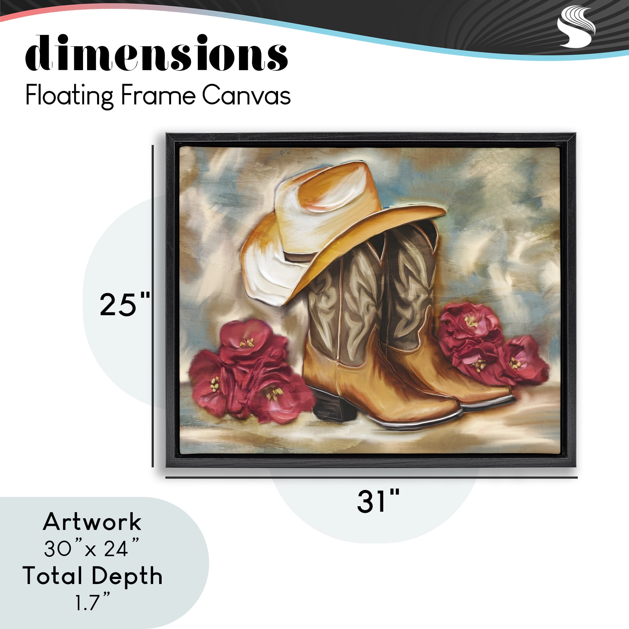 Boots & Floral Bunches Black Framed Floater Canvas Wall Art, design by Kim Allen