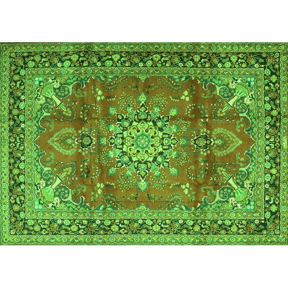 Ahgly Company Indoor Rectangle Medallion Green Traditional Area Rugs, 6' x 9'