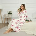 thumbnail image 3 of Tutolipy Bow Printed Nightgowns for Women V Neck Sleepwear Full Length Nightshirts Long Sleeve Loungewear for Home, XL, 3 of 7