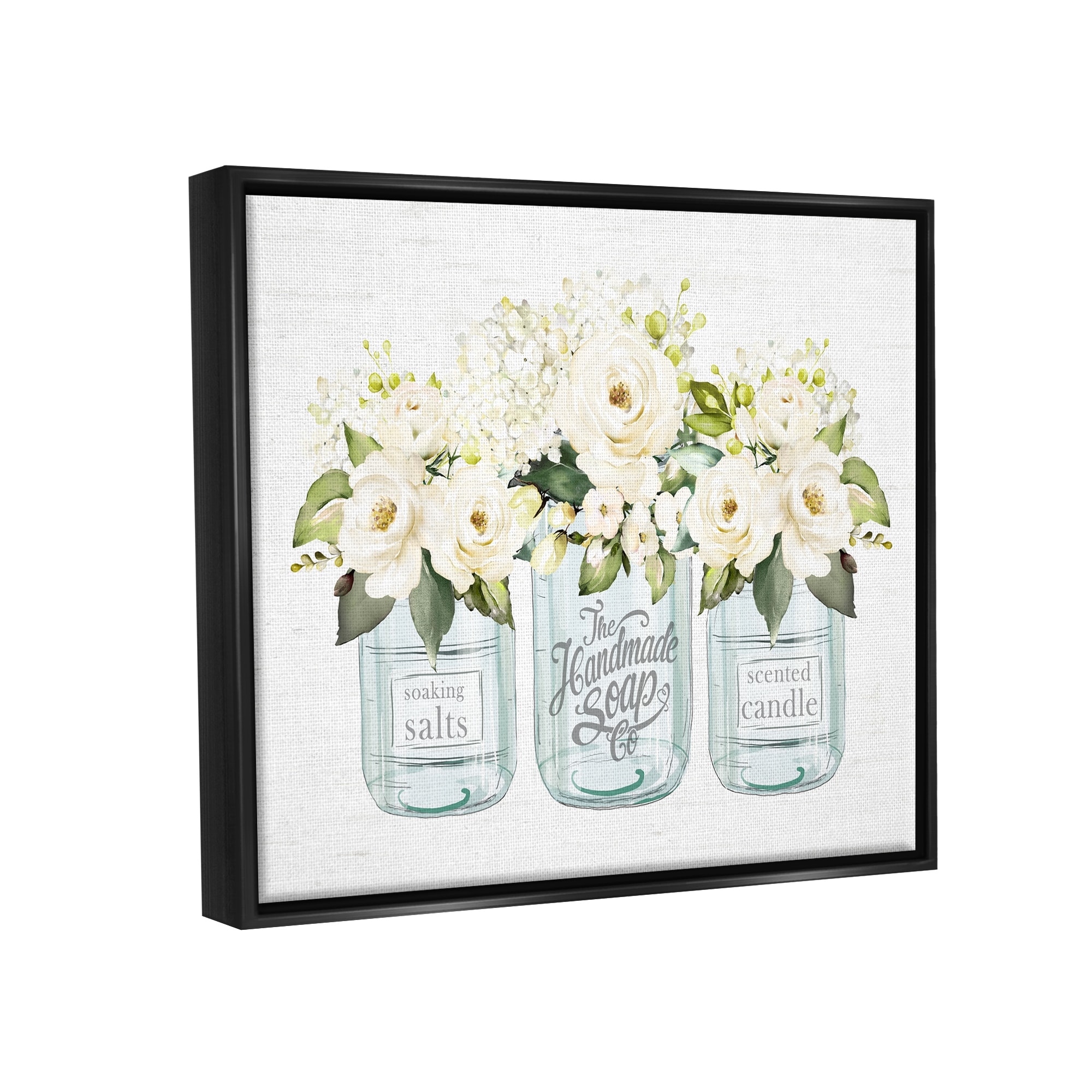 Stupell Industries Farmhouse Rose Blossom Bouquets Varied Country Jars Graphic Art Jet Black Floating Framed Canvas Print Wall Art, Design by Lettered and Lined