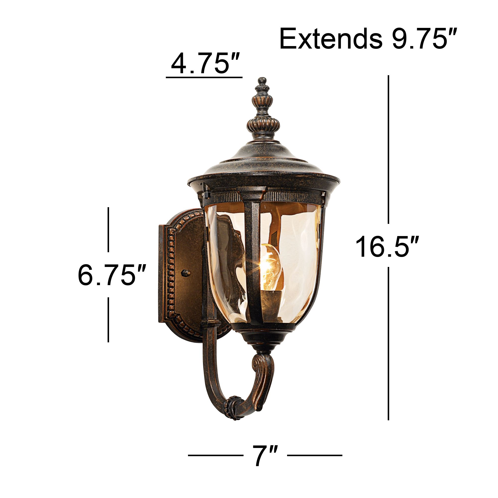 John Timberland Bellagio Vintage Rustic Outdoor Wall Light Fixture Veranda Bronze Upbridge 16 1/2" Champagne Glass for Post Exterior Barn Deck House