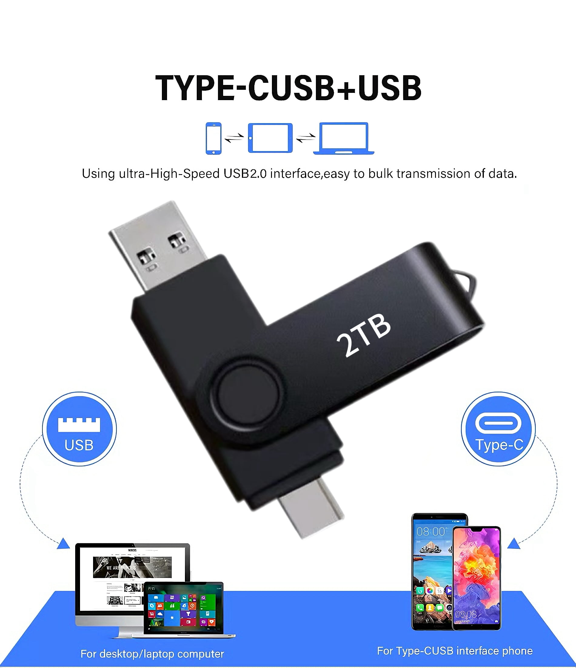 USB Flash Drive 2TB(1864GB) Dual USB Type-C Thumb Drive, Compatible with Phone, Laptop, Tablet-MAOLAI