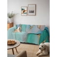 thumbnail image 6 of Teal Couch Cover for 2 Cushion Sofa, Modern Marble Ink Painting Abstract Art Washable Loveseat Sofa Covers Slipcover for Sectional Sofas L-Shaped, Couch Throw Cover 71"x118", 6 of 9