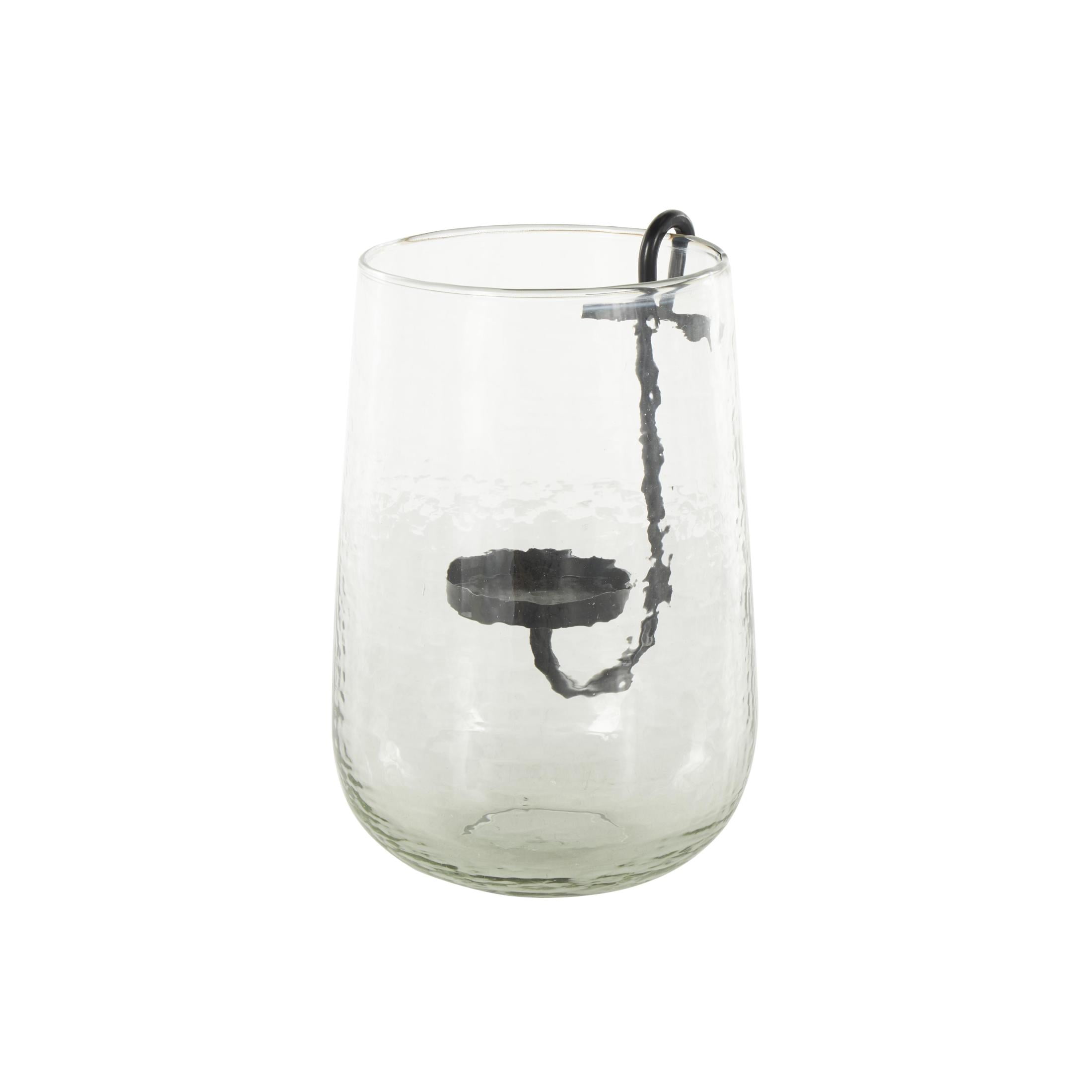 DecMode Glass Candle Holder with Black Metal Accents