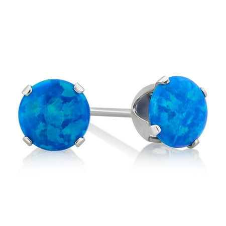 Created Blue Opal Stud Earring In Sterling Silver Created Blue Opal Stud Earring In Sterling Silver