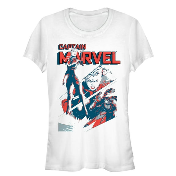 Junior's Marvel Captain Marvel Streaks  Graphic Tee White Small