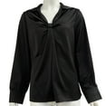 thumbnail image 4 of Women's Spring Blouse - Elegant Bow‑Tie Silk‑Feel Shirt in 6 Colors (Purple, Lavender, Gold, Black, White, Blue), 4 of 4