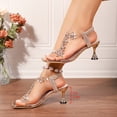 thumbnail image 6 of Tqyyweavej Women's Evening Sandals Rhinestone Flower Clear Block Slim High Heel Sandals Oversize Open Square Toe Dressy Sandals Gifts for Women, 6 of 10