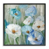 Stupell Industries Blue & White Poppies Plants & Flowers Painting Black Framed Art Print Wall Art, 24 x 24